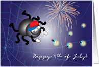 Spider 4th of July, fireflies, fireworks card