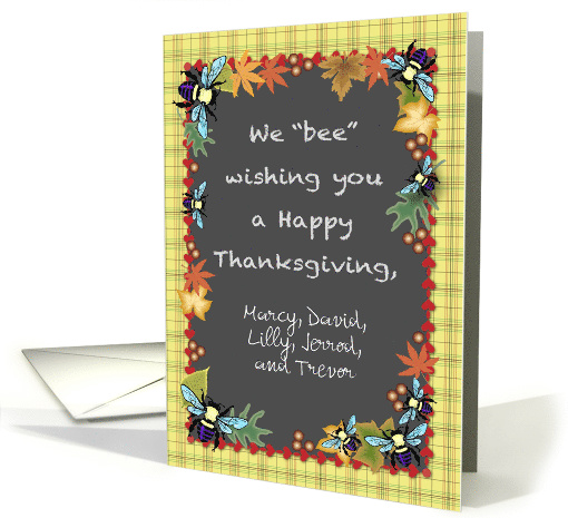 Custom Name Bee Thanksgiving, Leaves, Berries card (1527712)