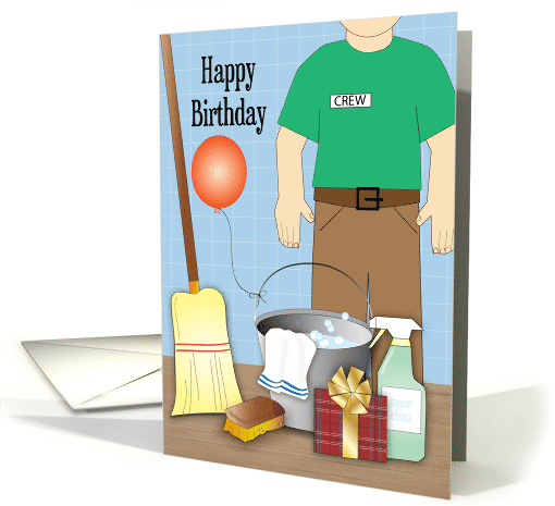Birthday for Cleaning Man, Broom, Bucket, Spray card (1529672)