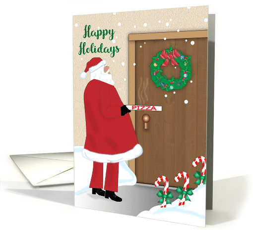 Happy Holidays for Pizza Delivery Man, Santa, Wreath card (1529864)