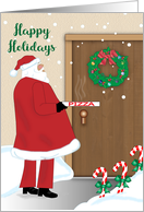 Happy Holidays for Pizza Delivery Man, Santa, Wreath card