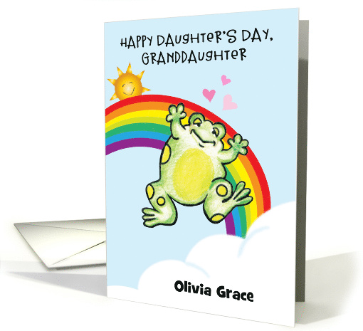 Custom Daughter's Day for Granddaughter, Frog, Rainbow, Sun card