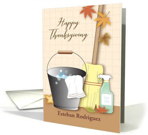 Custom Name Thanksgiving for Janitor, Bucket, Broom card (1533322)