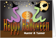 Custom Name Snake Halloween, Bats, Jack-o-Lantern card