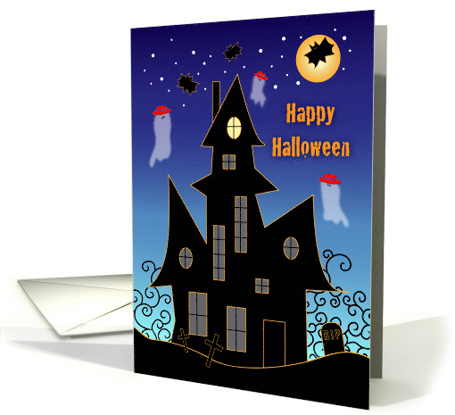 Halloween, Red Hats, Ghosts, Spooky House, Bats card (1533486)