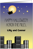 Halloween, Across the Miles, Moon, Bat, Skyscrapers card