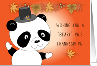 Panda Bear Thanksgiving, Pilgrim Hat, Leaves card