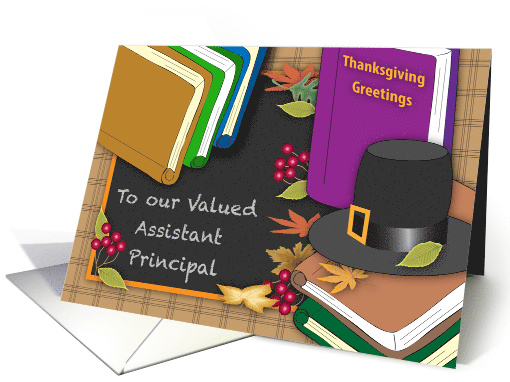 Thanksgiving for Assistant Principal, Books, Pilgrim Hat card