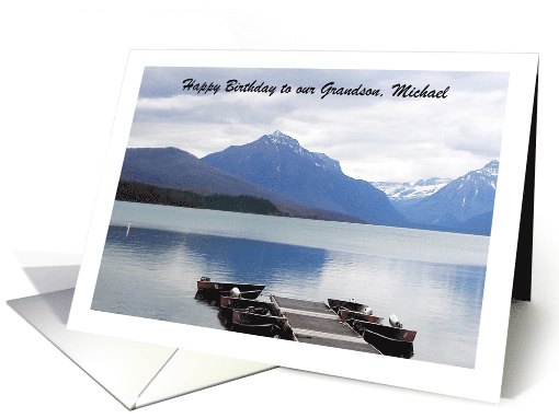 Custom Name Adult Grandson Birthday, Glacier Lake card (1538090)