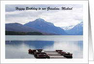 Custom Name Adult Grandson Birthday, Glacier Lake card