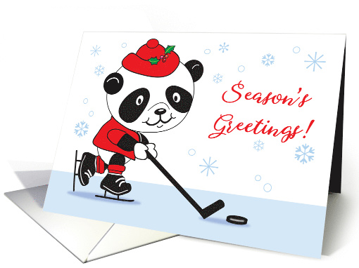 Season's Greetings for Ice Hockey Fan, Panda card (1582106)