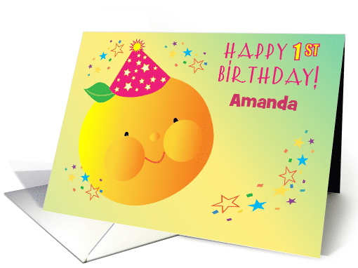 Custom Name 1st Birthday, Peach Theme card (1583702)
