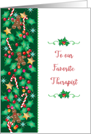 Happy Holidays to Favorite Therapist, Gingerbread Men, Candy Canes card