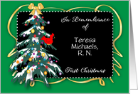 Custom Name Remembrance for Nurse, Cardinal, Tree card