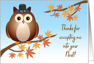 Thanksgiving for Birth Family, Owl card