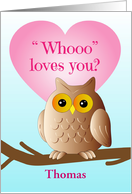 Custom Name Away at College, Owl, Heart card