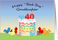 Happy 40th Birthday for Granddaughter, Birds, Cake card