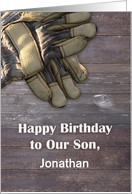 Custom Birthday for Son, Construction, Gloves card