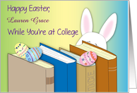 Custom Name Easter for Student at College, Books, Bunny card