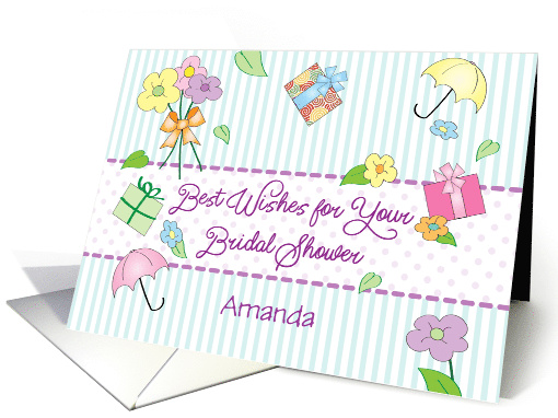Custom Name Bridal Shower, Flowers, Umbrellas, Presents card (1603040)
