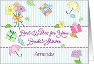 Custom Name Bridal Shower, Flowers, Umbrellas, Presents card