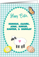 Custom Name Easter Gift Enclosed, Lamb, Eggs card