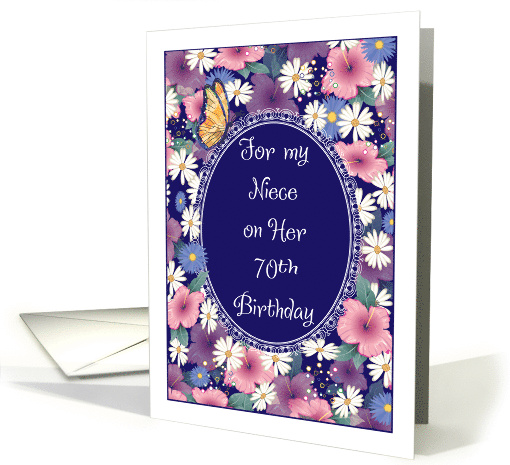 70th Birthday for Niece, Flowers, Butterfly card (1607530)