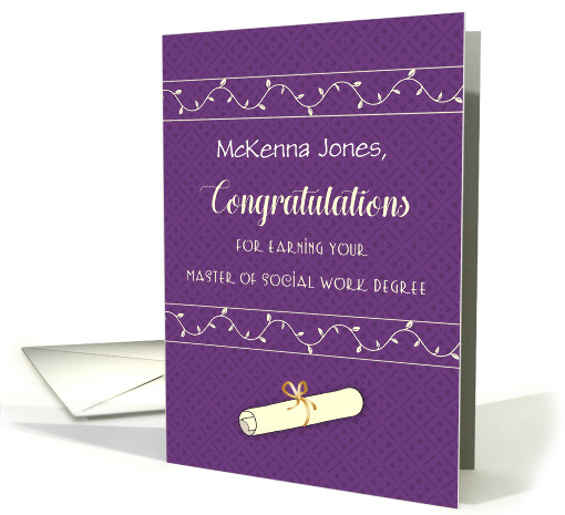 Custom Name Congratulations for Master in Social Work, Diploma card