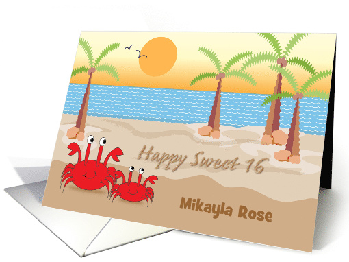 Custom Name Sweet 16 for Girl, Beach Theme card (1617242)