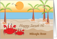 Custom Name Sweet 16 for Girl, Beach Theme card