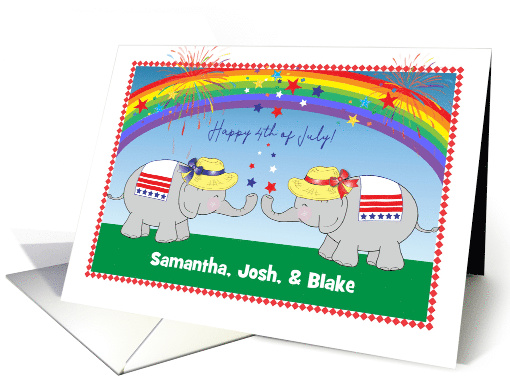 Custom 4th of July, for Kids, Rainbow, Elephants card (1625716)