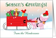 Custom Pig Themed Season’s Greetings, Sleigh card