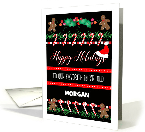 Custom Name Happy Holidays for a 10 yr. Old, Candy Canes card
