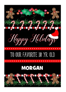 Custom Name Happy Holidays for a 10 yr. Old, Candy Canes