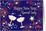 New Year for Special Lady Fireworks Bubbles card