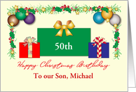 Son’s Custom Age and Name Christmas Birthday Presents card