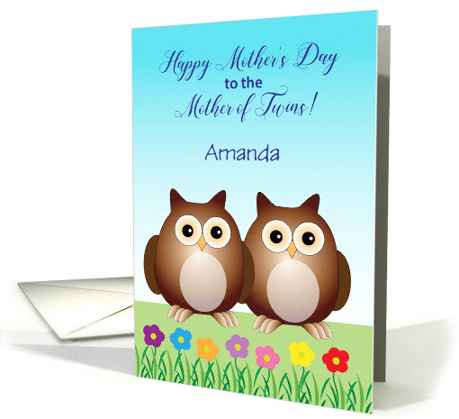 Custom Name Mother's Day of Twins Owls card (1659254)