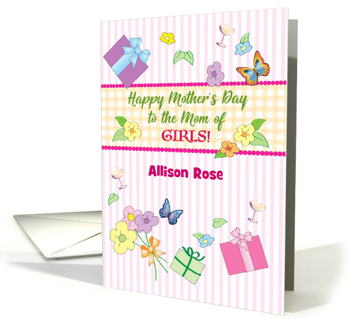 Custom Name Mom of Girls Presents Flowers card (1665648)