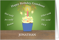 Custom Name Birthday Grandson Welder card