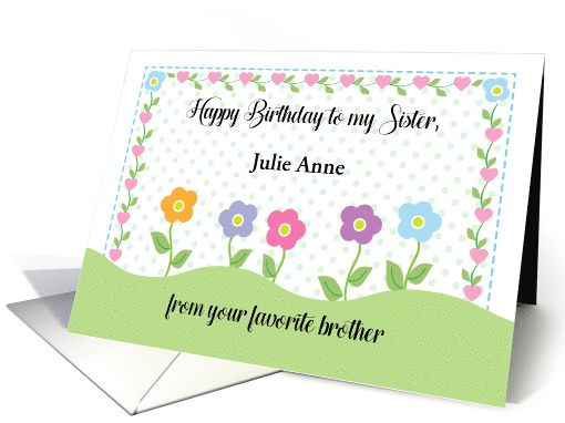 Custom Name Flower Birthday for Sister from Brother card (1672950)