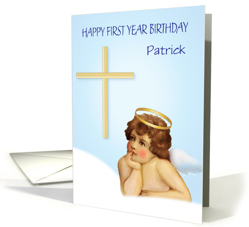 First Year Custom Name Birthday Boy Angel card (1675908)