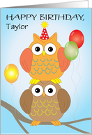 Custom Name Owl Birthday card