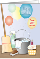 Birthday From Maid Balloons Bucket Broom card