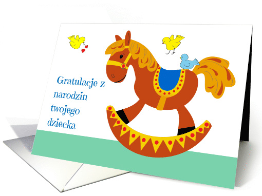 Polish Congratulations Birth New Baby Rocking Horse Blank card