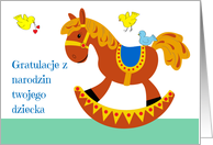 Polish Congratulations Birth New Baby Rocking Horse Blank card