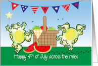 4th of July Across Miles Frog Watermelon Picnic card