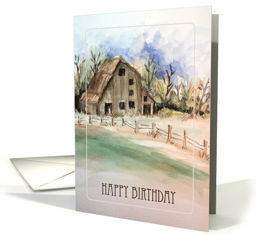 Birthday For Him Rustic Country Barn Watercolor card (1682648)