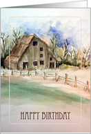 Birthday For Him Rustic Country Barn Watercolor card