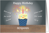 Custom Name Welder Birthday Cupcake card