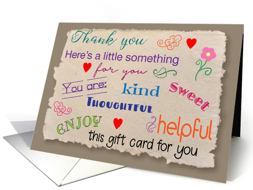 Thank You Gift Card Enclosed Colorful Text card (1684398)